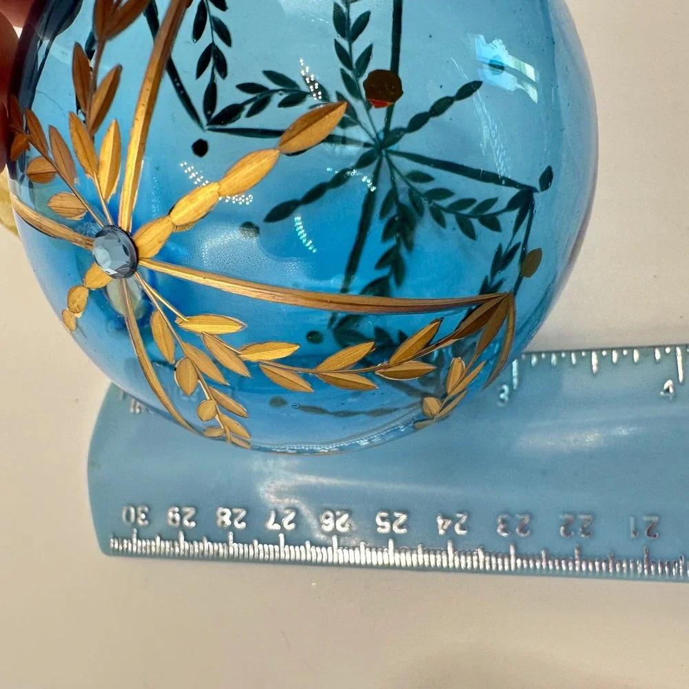 Roman Inc March Birthstone Family Tree Ornament Blue Glass Gold Hand Painted 3